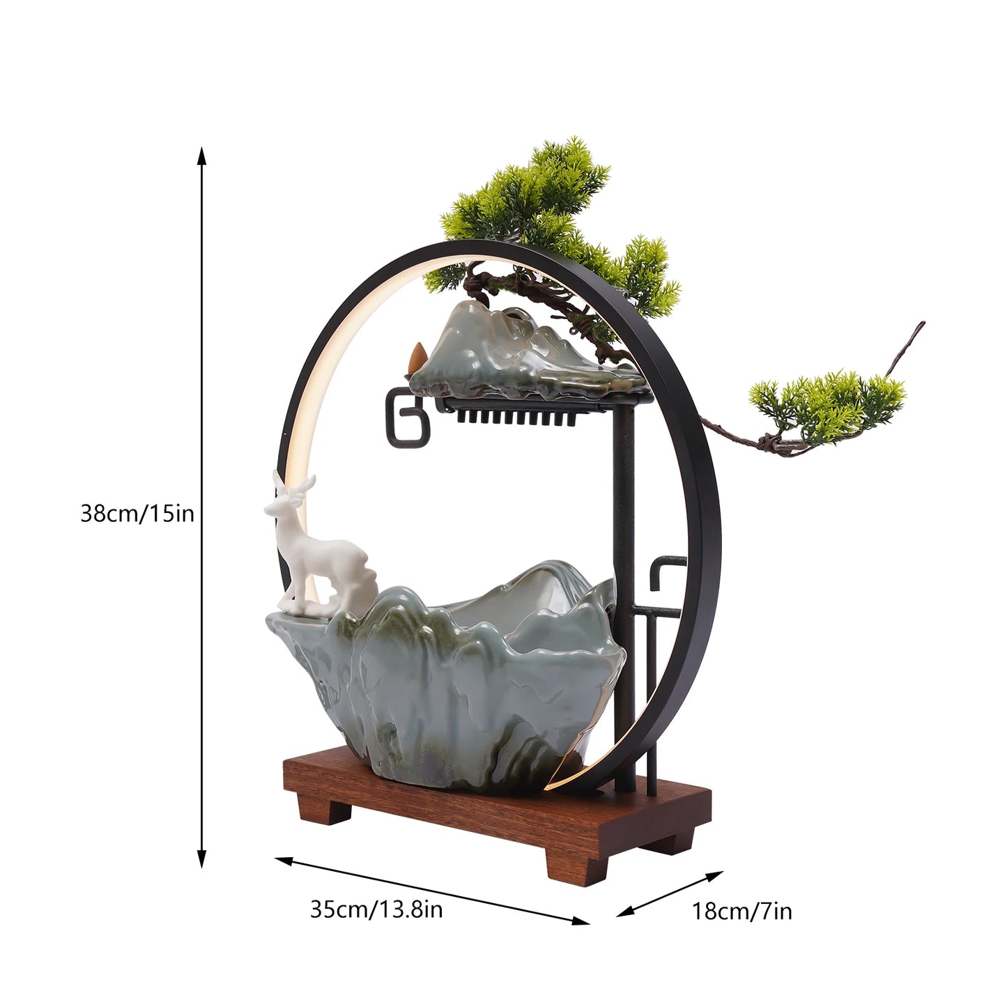 Tabletop Water Fountains Indoor Waterfall with Mist , Meditation with Backflow Incense
