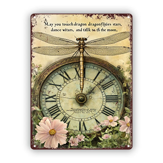 Dragonfly Wishes Vintage Aluminum Metal Sign