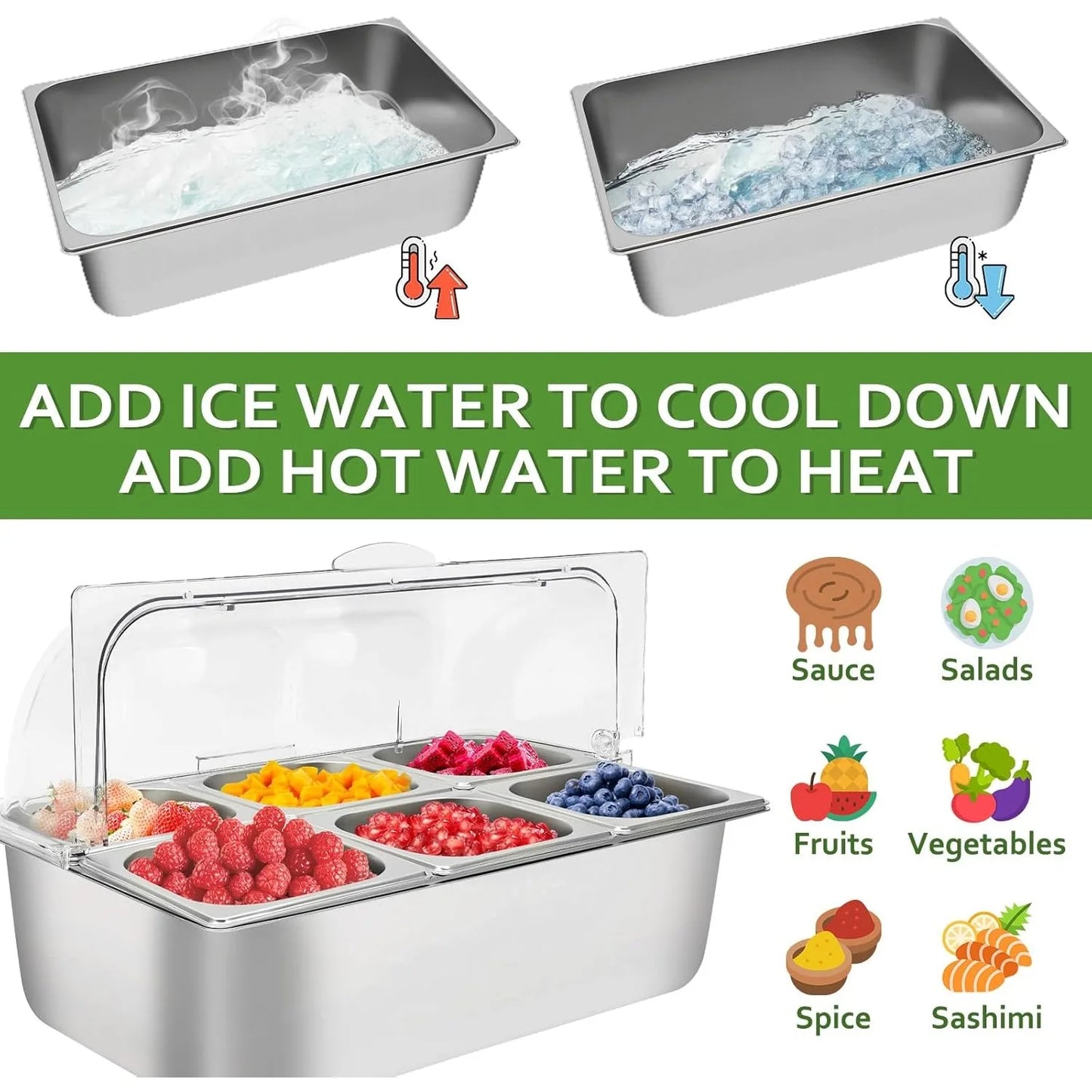Countertop Food Container Cold Serving Buffet Tray