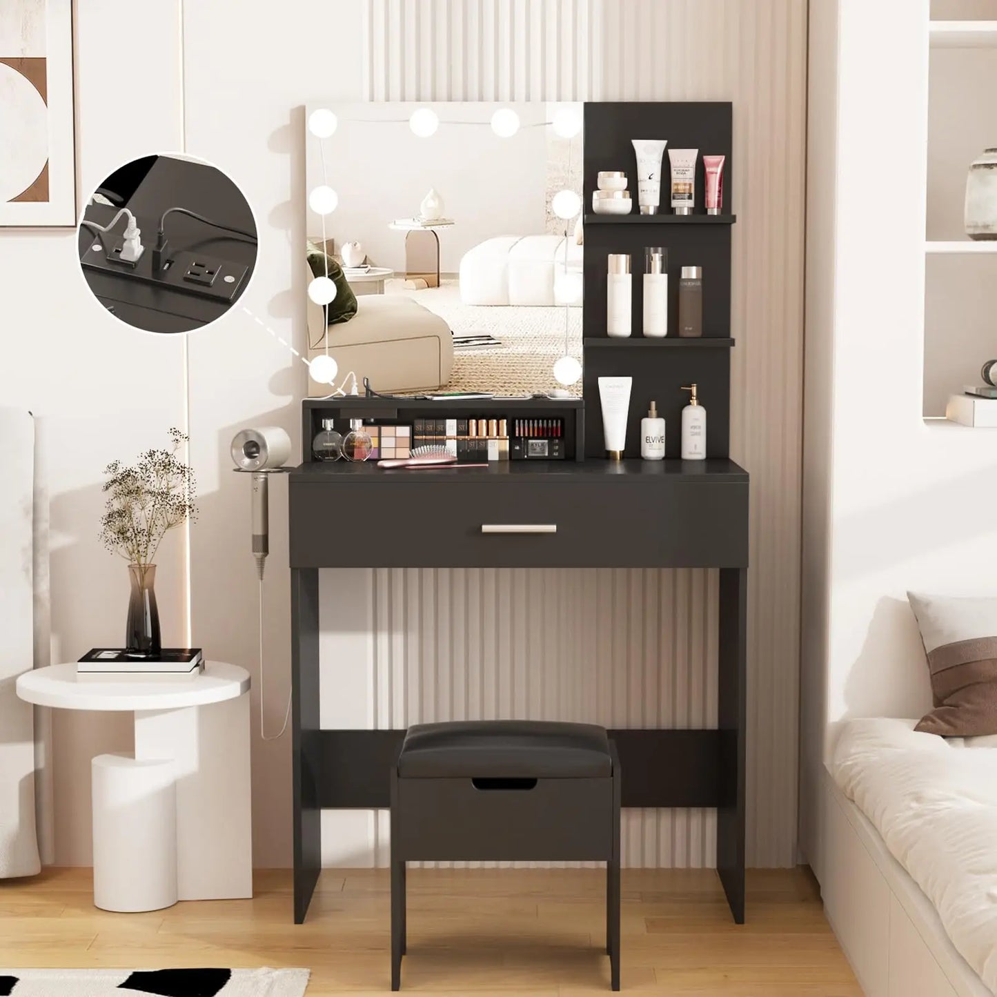 Makeup Desk with Lights Mirror Vanity Set