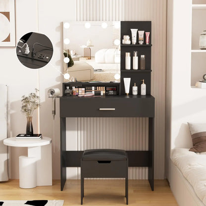 Makeup Desk with Lights Mirror Vanity Set