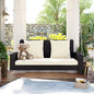 GO 2Person Wicker Hanging Porch Swing with Chains Cushion Pillow Rattan Swing Bench for Garden Backyard Pond. Brown Wicker Beig