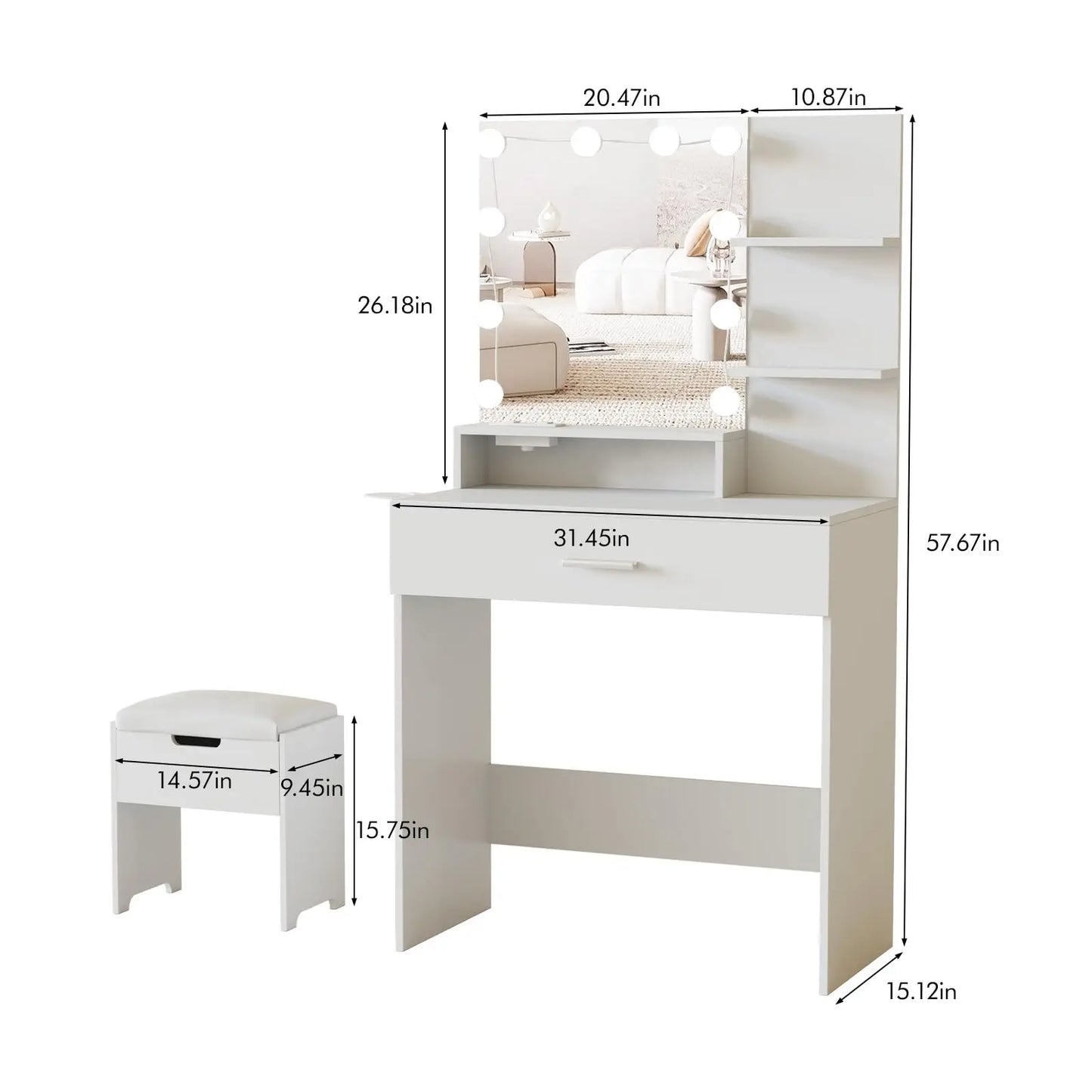 Makeup Desk with Lights Mirror Vanity Set