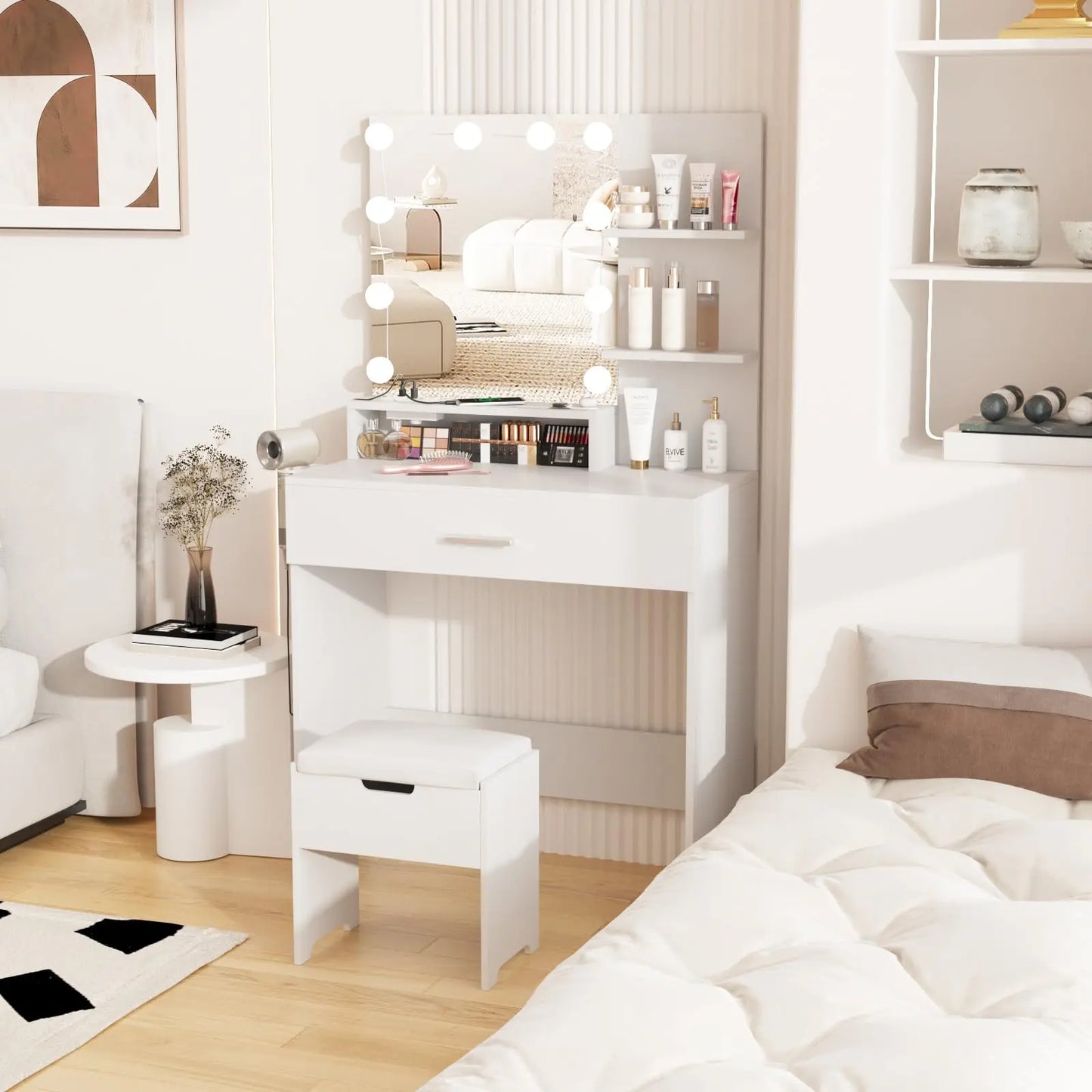 Makeup Desk with Lights Mirror Vanity Set