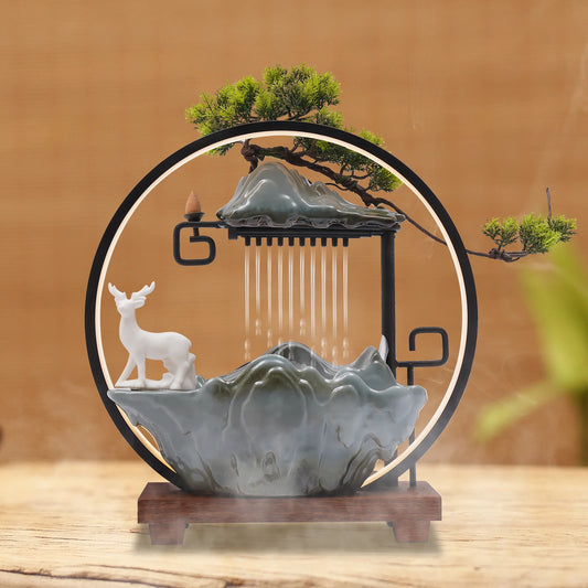 Tabletop Water Fountains Indoor Waterfall with Mist , Meditation with Backflow Incense