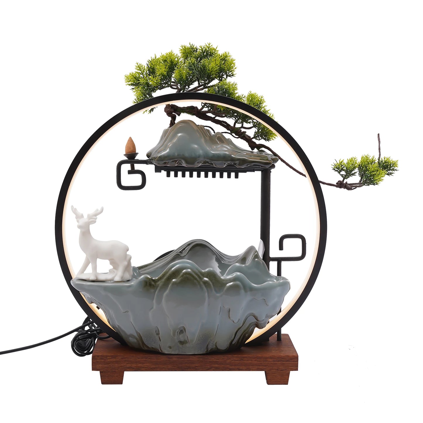 Tabletop Water Fountains Indoor Waterfall with Mist , Meditation with Backflow Incense