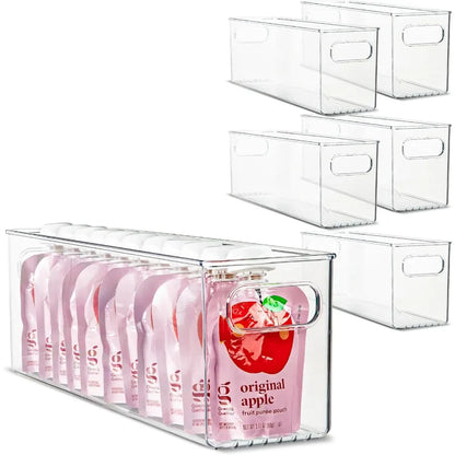 Plastic Food Storage 6 Pack Clear Container Bin with Handles