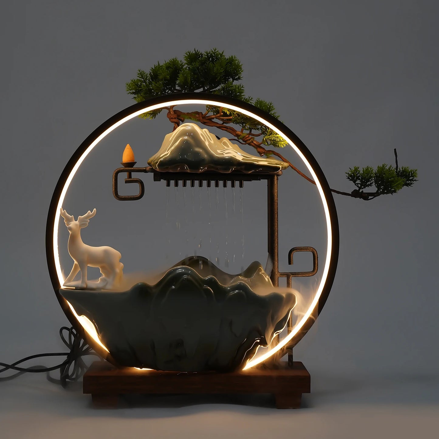 Tabletop Water Fountains Indoor Waterfall with Mist , Meditation with Backflow Incense