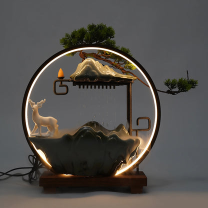 Tabletop Water Fountains Indoor Waterfall with Mist , Meditation with Backflow Incense