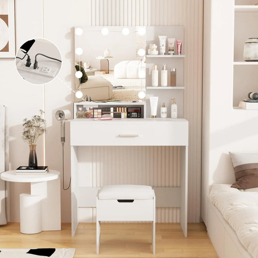 Makeup Desk with Lights Mirror Vanity Set