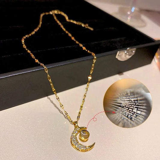 100 Languages I Love You  Moon Pendant Necklace