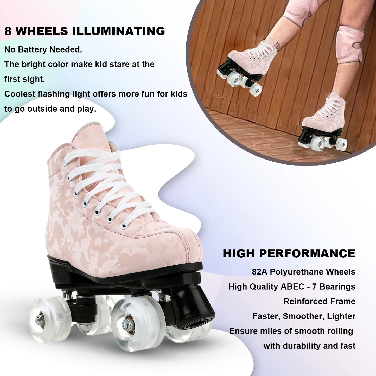 Double Row 4 Wheels Rollerblade Flashing Roller Skates Shoes.