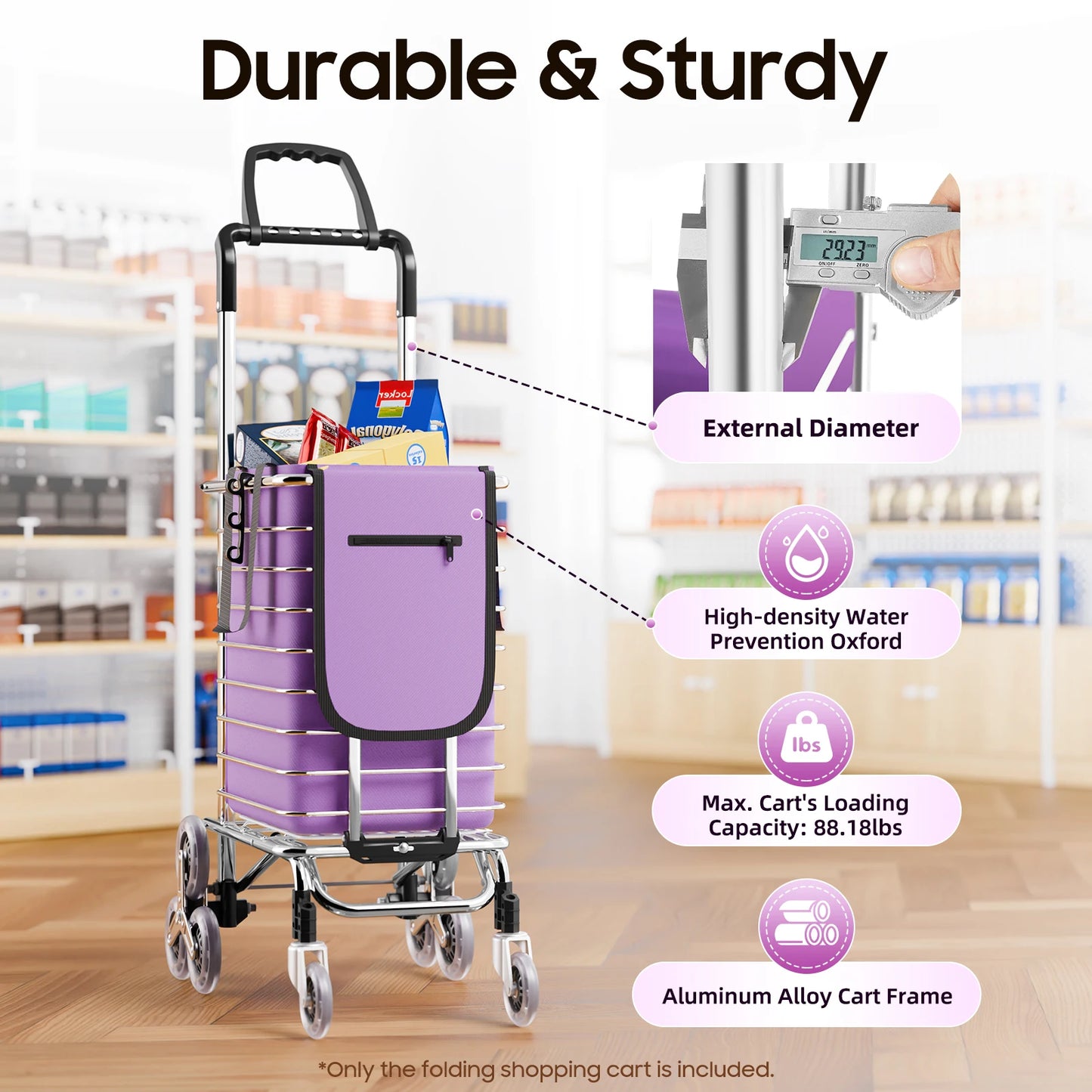 Purple Portable Foldable Shopping Cart