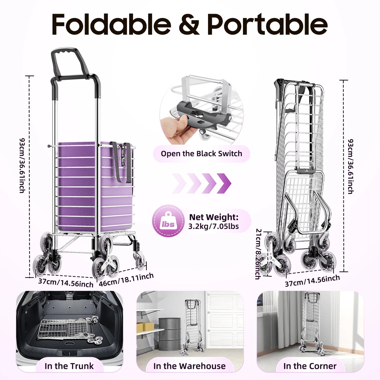 Purple Portable Foldable Shopping Cart
