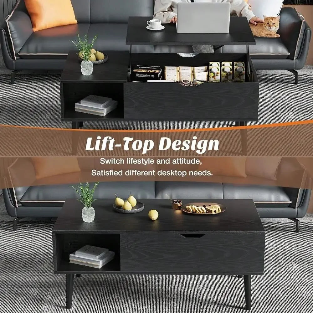 Lift Top Wooden Coffee Table with Storage Shelf