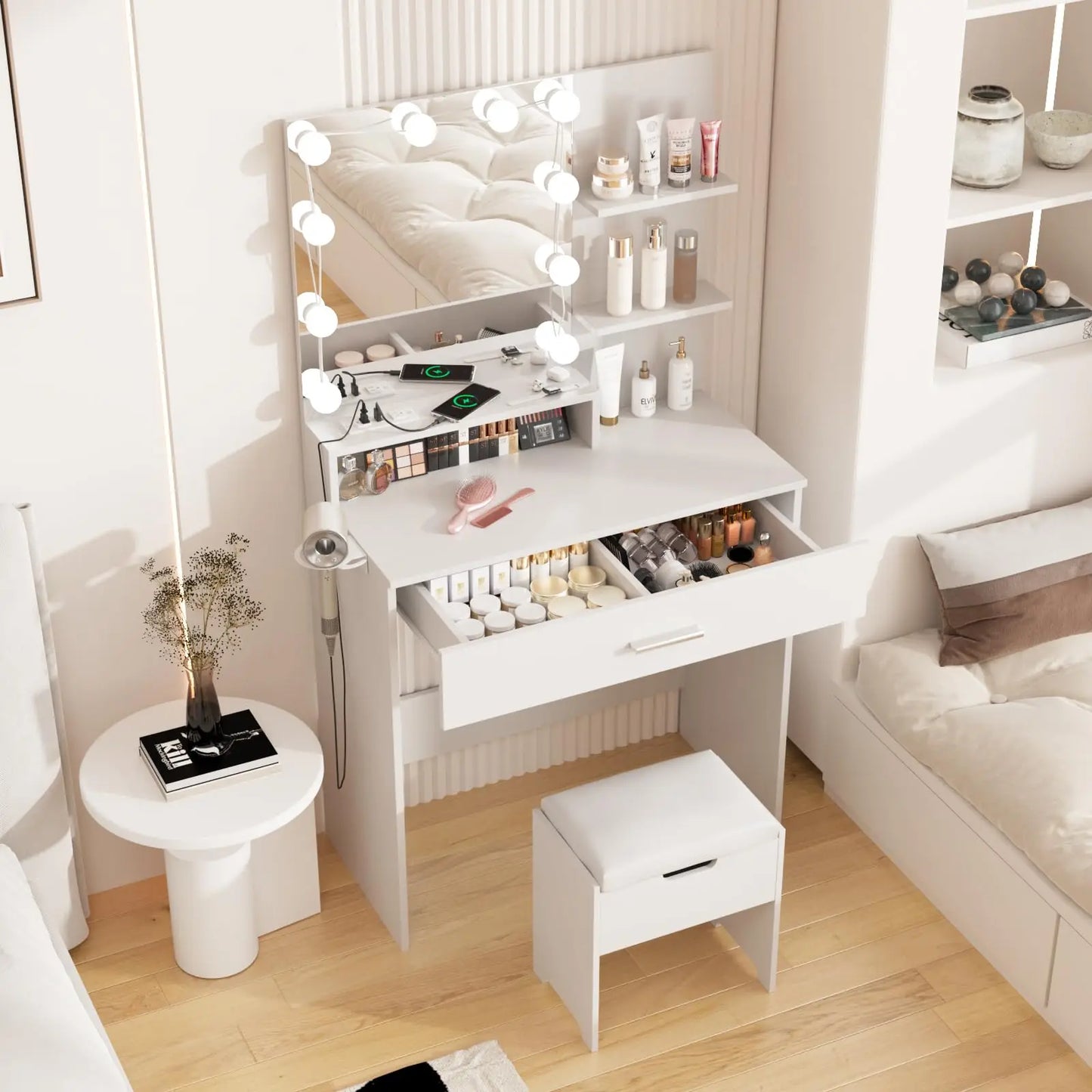 Makeup Desk with Lights Mirror Vanity Set