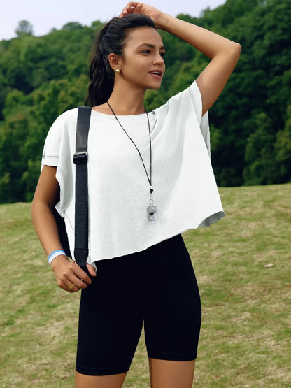 Women’s Summer Cotton Workout Tops Open Back Short Sleeve Blouses Y2k Athletic T-shirt Casual Gym Yoga Tee