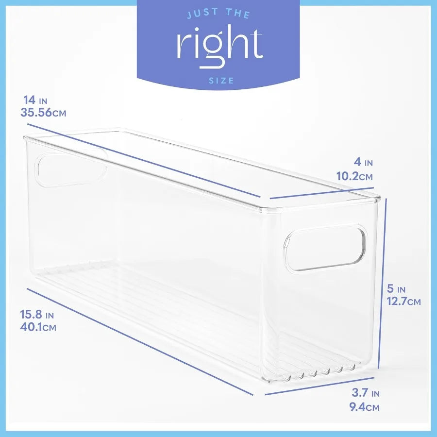 Plastic Food Storage 6 Pack Clear Container Bin with Handles