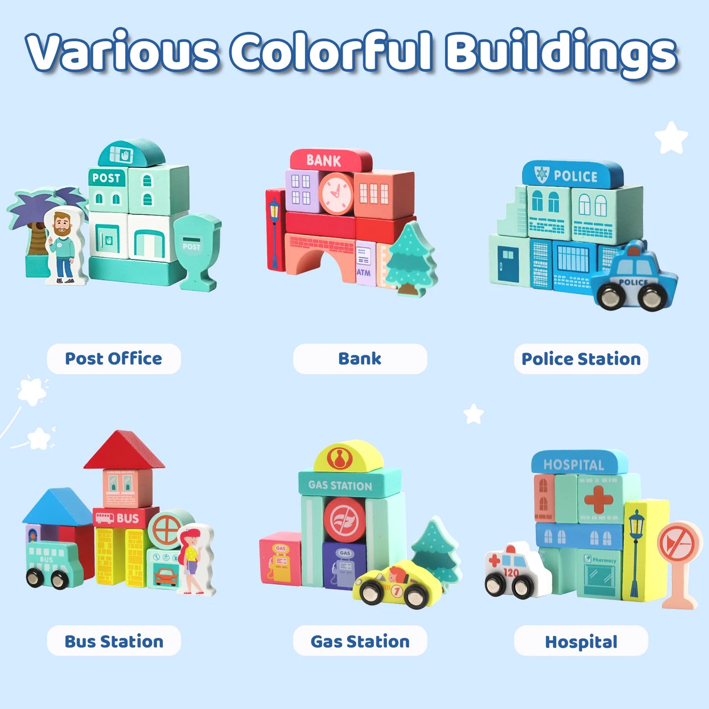 Wooden Building Blocks Set with City Map, Wooden Blocks City Construction
